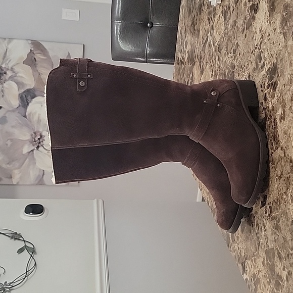 UGG Jillian Shearling Knee Boots Suede Leather Tall Brown Sheepskin Wint… - Picture 4 of 10
